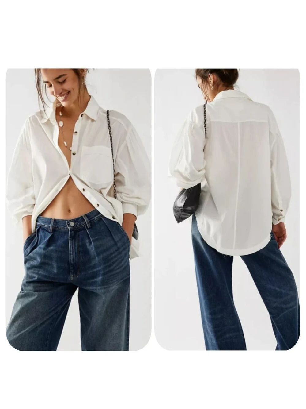 Free People Happy Hour Solid Poplin Top Sz S